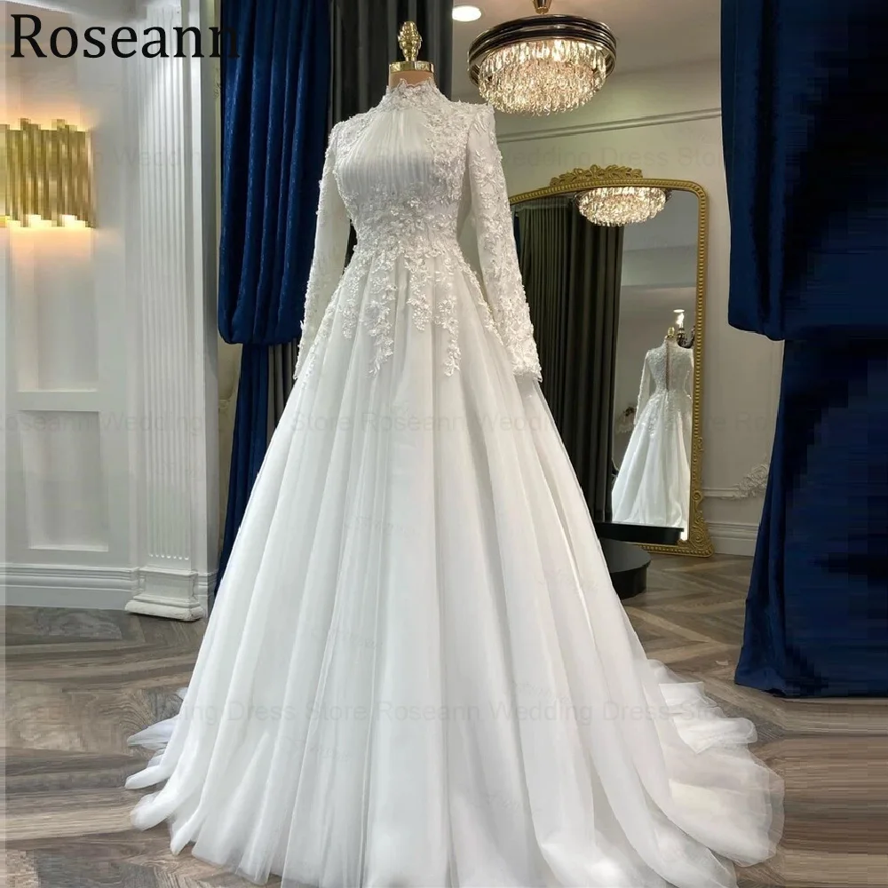 Customized Exquisite Muslim Bridal Gowns 2026 Layered High Neck 3D Floral Appliques Prom Dresses for Wedding Vestidos De Novia