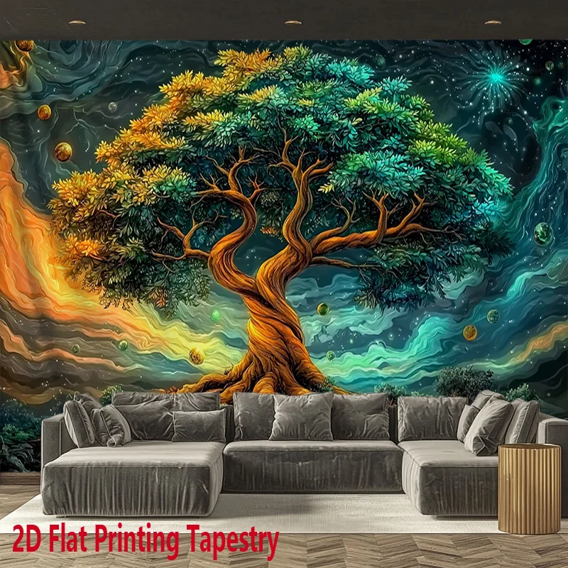 Stunning Galaxy Nebula Tree Tapestry Wall Hanging Cosmic Forest Mural Bohemian Boho Space Decor Large Polyester Art Print