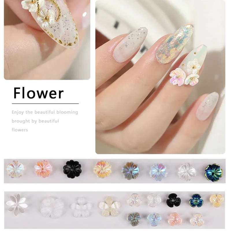 화이트 3D 네일 쉘 플라워 스톤 네일 아트 스팽글 네일 UV 젤 폴리쉬 네일 플레이크 장식 네일 액세서리 1박스 신상품