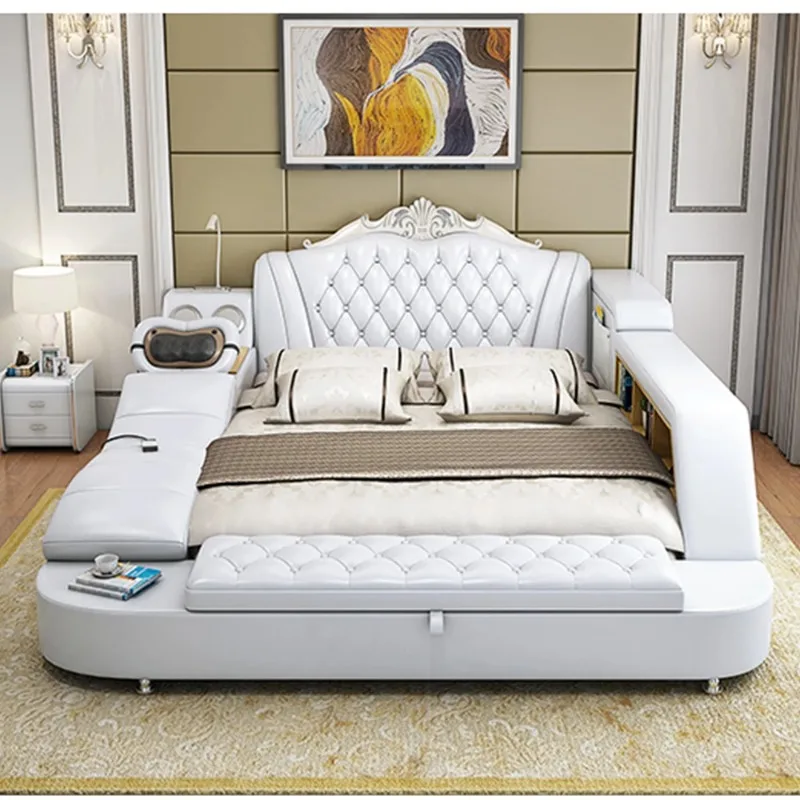 Bed frame technology Smart multi-function bed with leather, massage, USB, Bluetooth speakers, tatami and safe