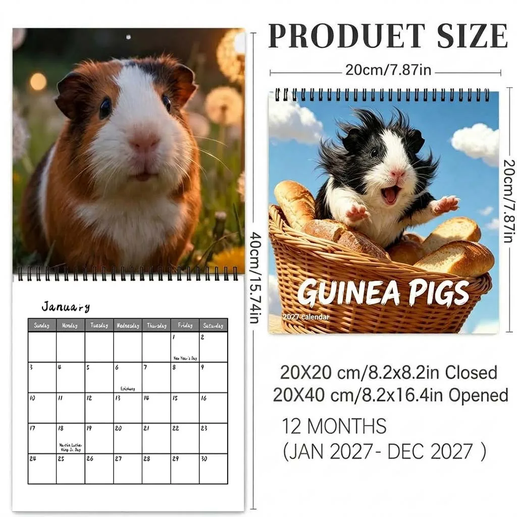 2027 Desk Calendar 12 Months Cute Guinea Pigs Desktop Calendar Monthly Planner Tabletop Home Decor Gift for Guinea Pig Lovers