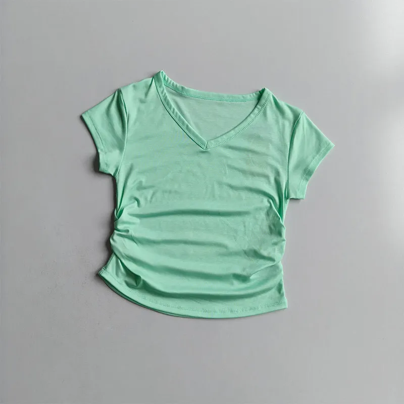 Sommer-Kurzarmshirts Sport-Fitness-T-Shirt Schlanke Taille Sommer-Training Pilates Laufen Schnelltrocknende Fitness-Yoga-Kleidung – Detail 3