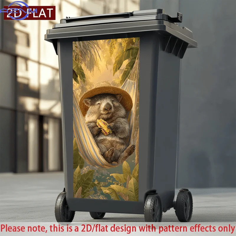 2D/FLAT-1pc Wombat In Hammock Eating Sandwich Jungle Leaves Trash Can Sticker Wall Sticker Self-Adhesive Waterproof PVC Decora