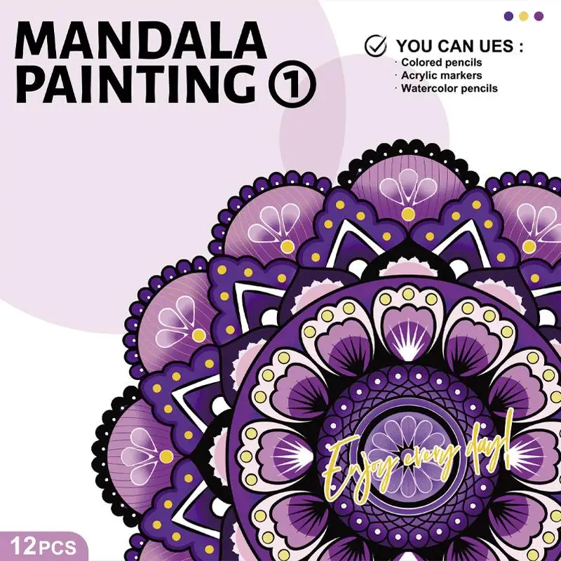 12 Sheets Adult Mandala Coloring Book, Detailed Circular Patterns, Stress Relief Art Book for Relaxation & Mindfulness