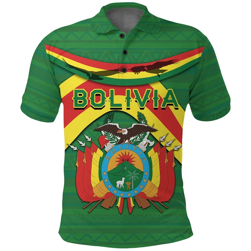 3d Print Bolivia Flag Polo Shirt For Men National Emblem Pattern T-shirt Tops Summer Casual Street Lapel Short Sleeve Tees 2024