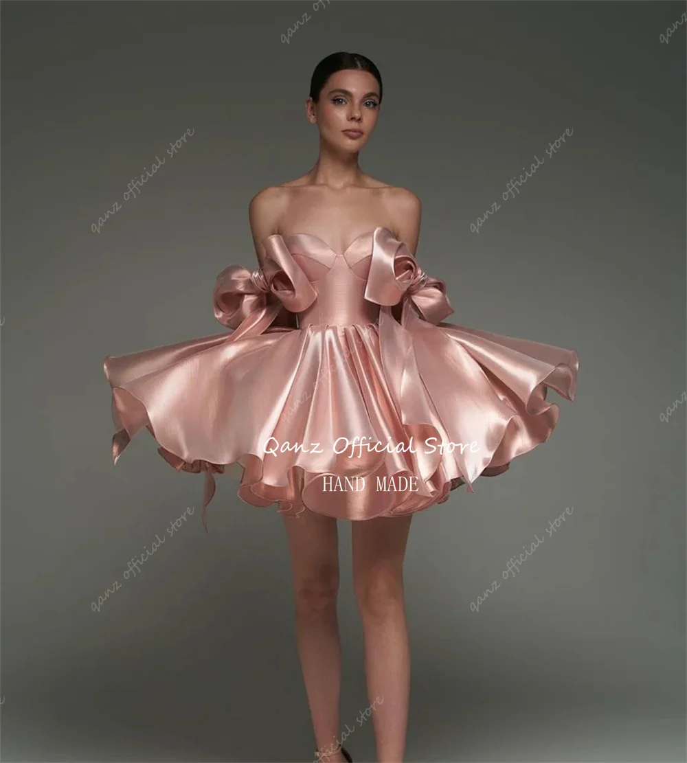 Qanz Rose Gold Graduation Dress 2025 Sweetheart Short A Line Puff Homecoming  Dresses Bow Straps Satin Birthday Dress Customized - AliExpress 320