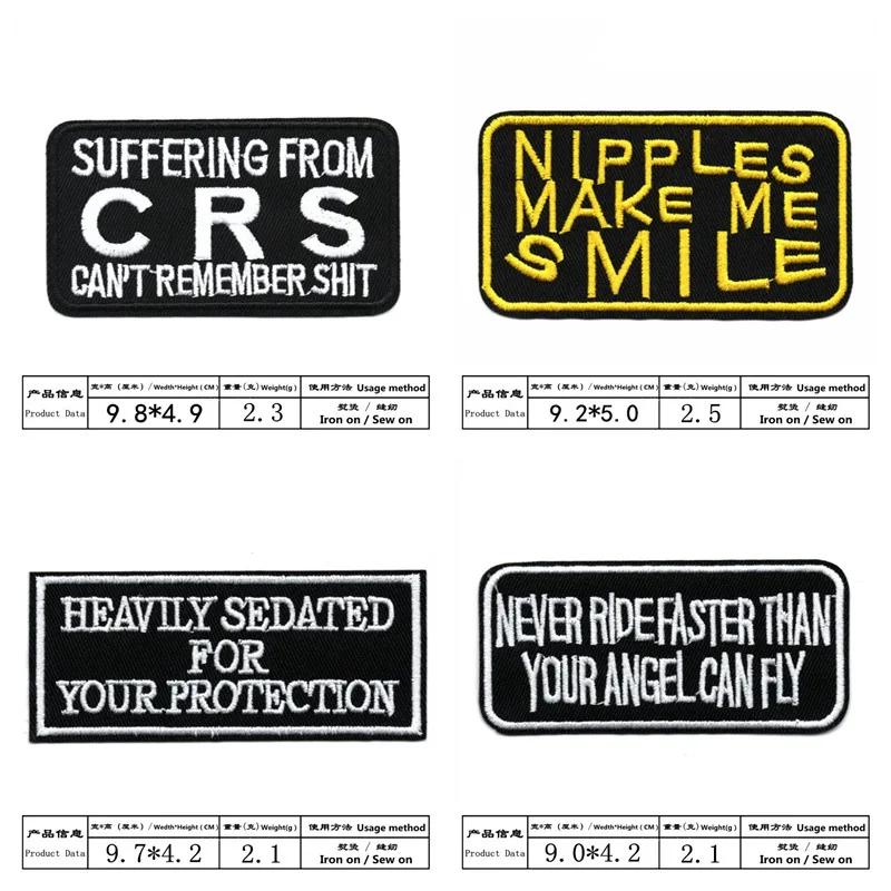 Fashion Patches Black White Letters Embroidery Clothing Stickers Iron On For T-shirt Patch Stripes Appliques Clothes