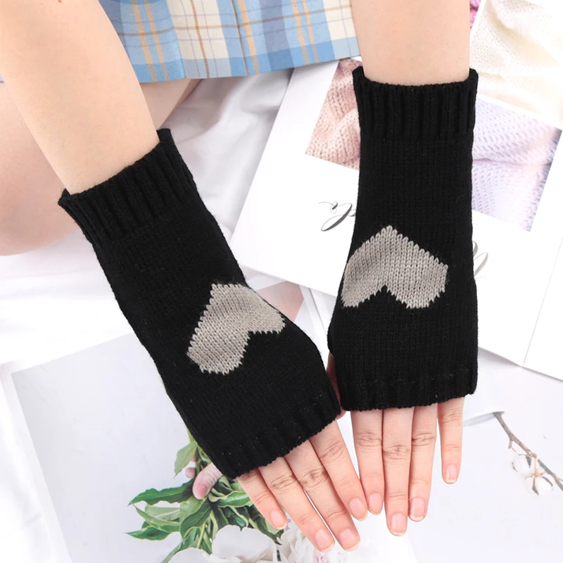 Women Gloves Stylish Hand Warmer Winter Glove Girls Arm Crochet Knitting Goth Lolita Heart Mitten Warm Fingerless Cosplay Gloves