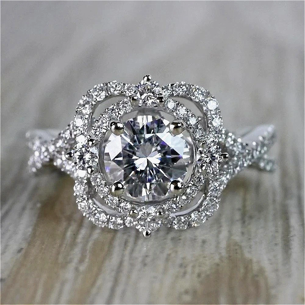 Exquisiter, luxuriöser, blumenförmiger, hohler, eingelegter synthetischer Zirkon-Ring für Damen, modisch, elegant, für Hochzeit, Verlobung, Schmuck, Geschenke