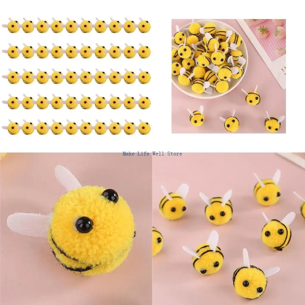 50pieces Small Bees Decorations Felted Bumbleees Craft Balls pour v�tements d'artisanat