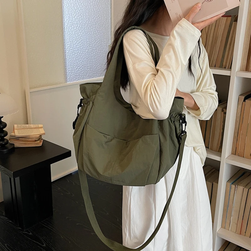 

Korean Style Sling Drawstring Bucket Bag Casual Minimalist Retro Crossbody Bag Cute Forest System Literary Canvas Women's Bag