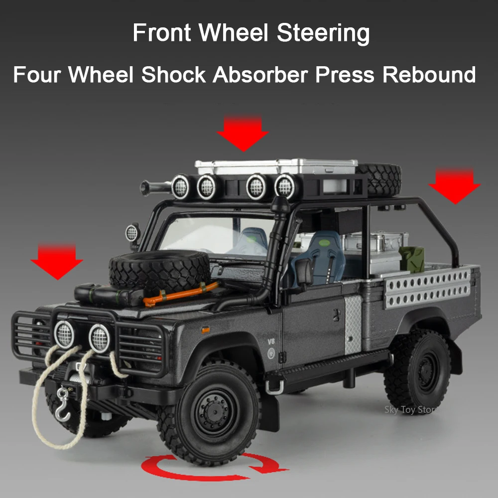 1:24 Land Rover Defender 110 Wrangler Alloy SUV Model Diecast Car Toy Doors Opened Pull Back Off-road Vehicle Child Holiday Gift