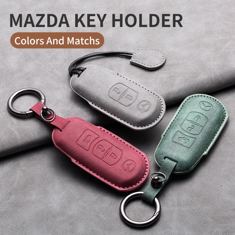 Leather Car  Key Case Cover Shell For Mazda 2 3 5 6 GH GJ Axela Atenza Demio CX-5 CX5 CX-3 CX-7 CX8 CX-9 2/3 Button Key Holder