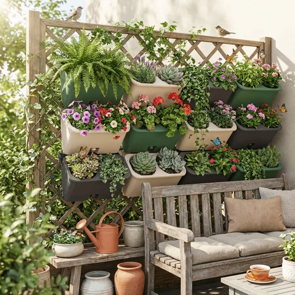 2/3 Holes Wall Flowerpot Self Watering Plastic Plants Grow Container Drainage Holes Stacked Plant Holder Vertical Garden