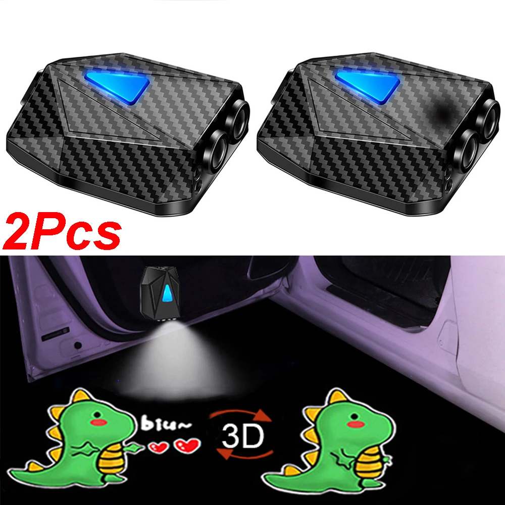 Cartoon Anime LED Car Projection Light Carbon Fiber 3D Dynamic Movie Gif Lamp Atmosphere Animated Night Projector Warning Lamps