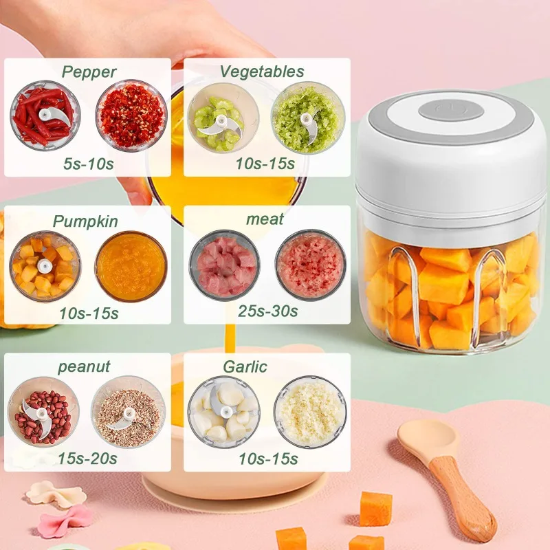 250ML Electric Garlic Grinder Household Multifunctional Meat Grinder Wireless Portable Mixer for Baby Food Processor