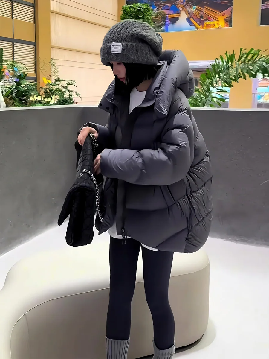 Casaco de Inverno Thiened Branco para Mulheres, Jaqueta com Capuz, Acolchoada, Estilo Moderno, à Prova de Frio