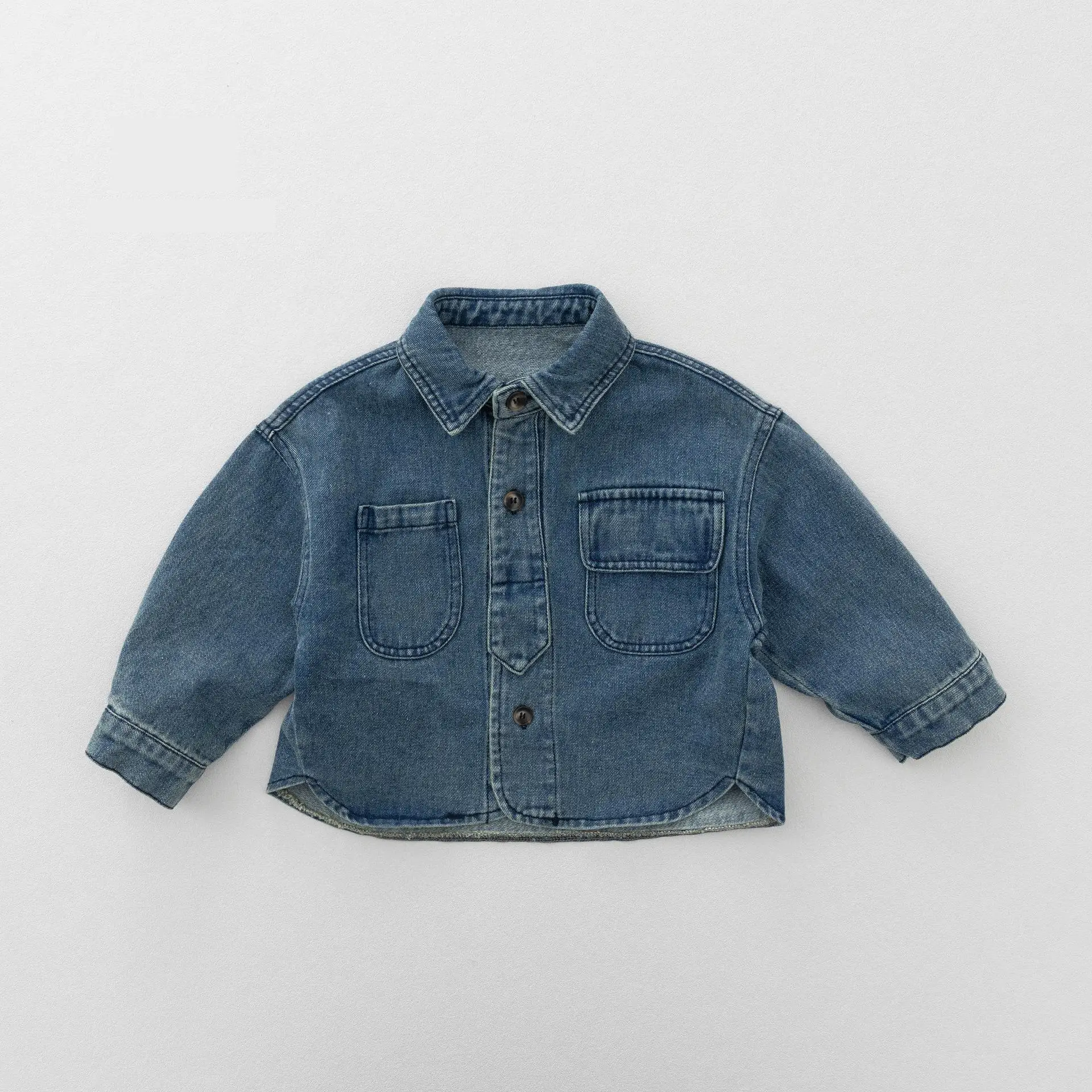 2026 Autumn New Fashion Boys Denim Jacket Children Long Sleeve Lapel Coat Baby Girl Denim Shirts Tops Solid Kids Clothes