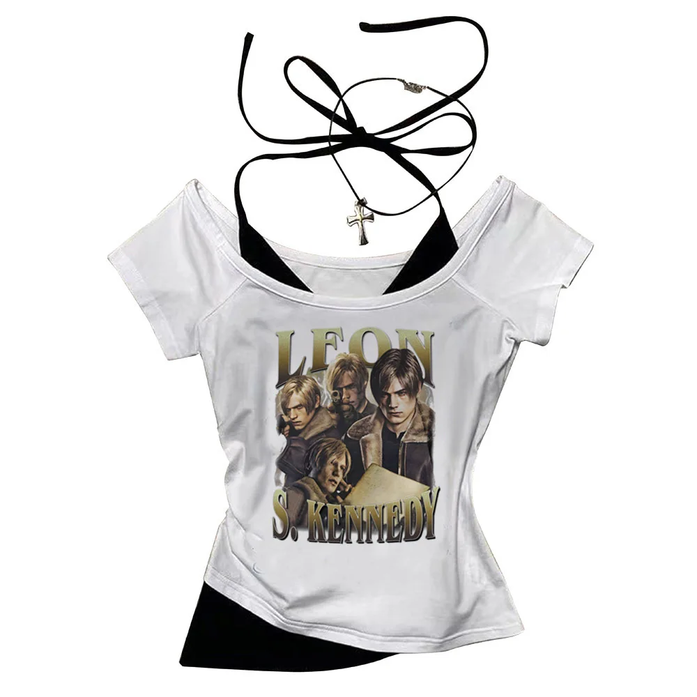 Leon Kennedy crop top gyaru Slim Fit Cute Grunge coquette vintage  2025 harajuku corset girls top