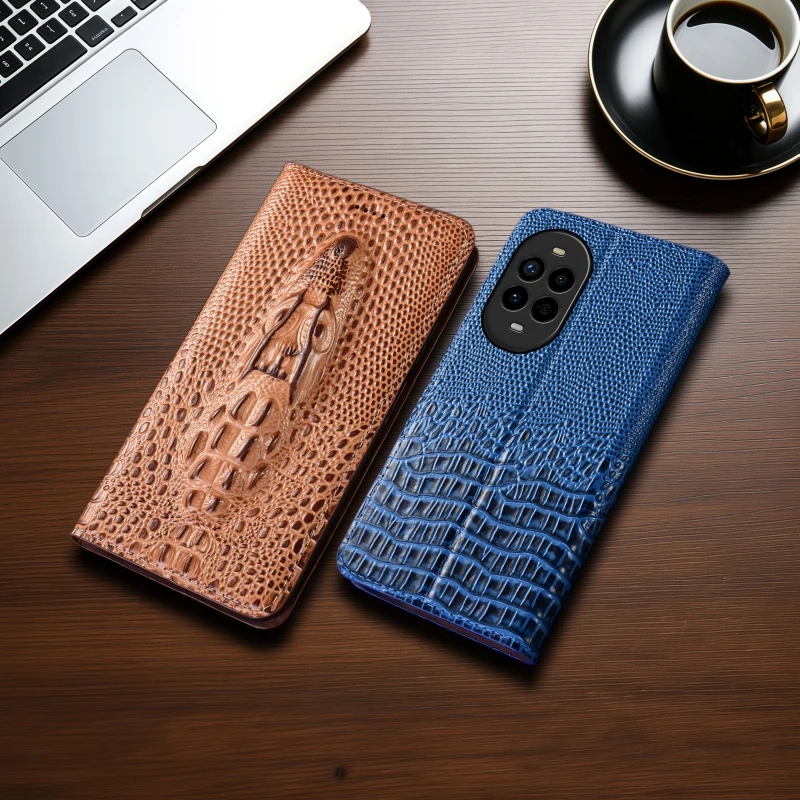 

Crocodile Head Flip Book Cover For Huawei Nova 14 13 13i 12 12i 12S Pro Ultra Lite SE Genuine Leather Phone Case