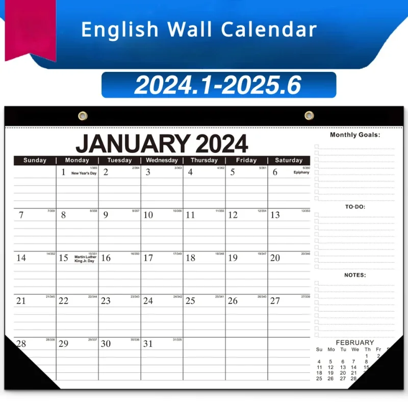 

2024 English Wall Calendar 18 Months Countdown Classroom Calendar Wall Planner Simple Desktop Decoration