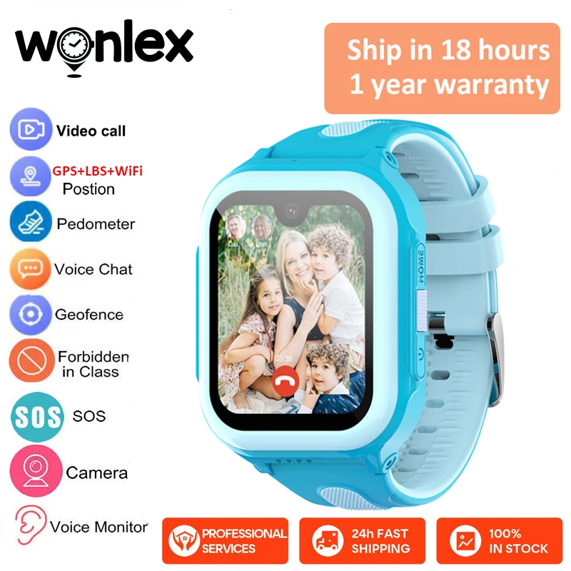 

Детские умные часы Wonlex 4G с отслеживанием GPS/WiFi, видеозвонками, камерой WhatsApp 1+8 ГБ для хранения — детские защитные часы KT31