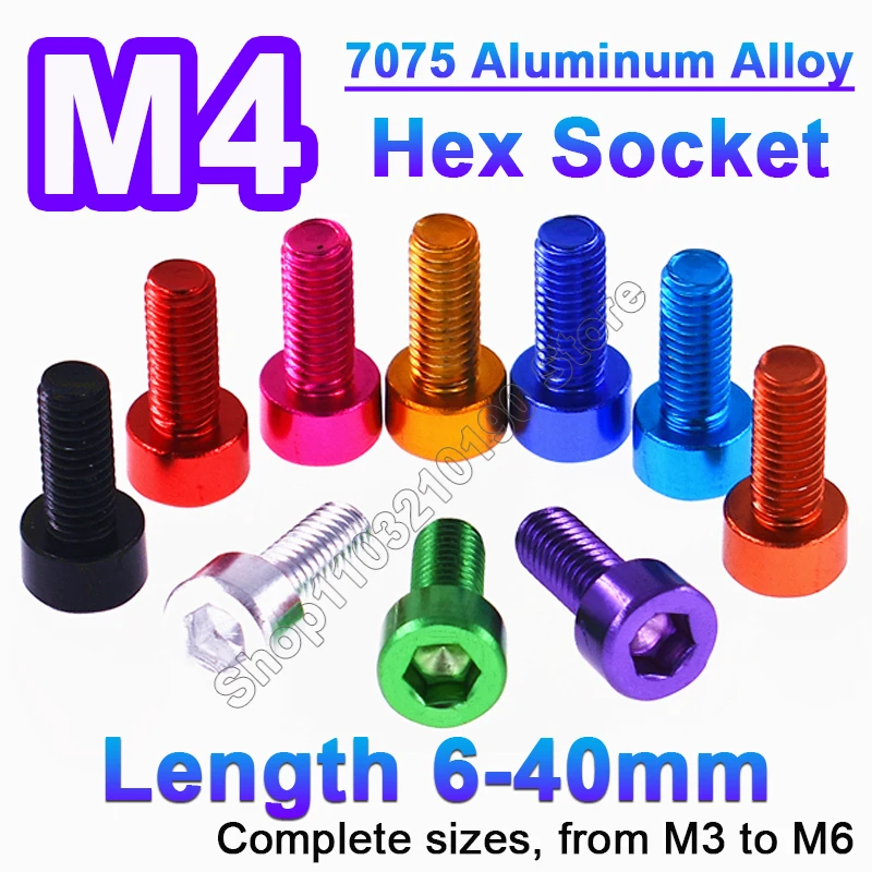 

1-5pcs DIN912 M3 7075 Anodizing Colourful Aluminum Hexagon Hex Socket Cylinder Cap Head Allen Bolt Screw Machine Screws L=6-40mm