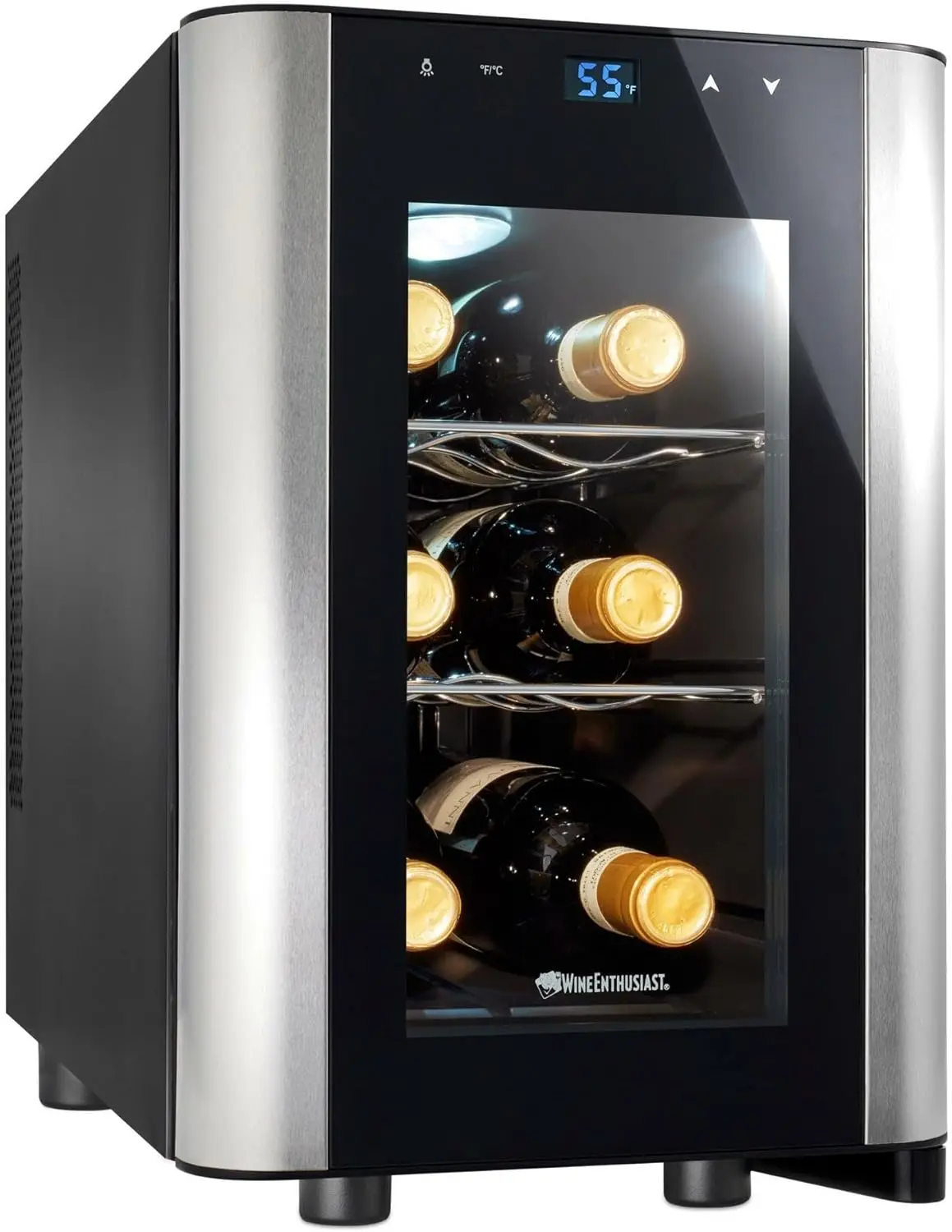 Enthusiast 6-Bottle Countertop Wine Cooler - Mini Fridge for Kitchen with 3 Shelves, Adjustable Temperature Control, & Ener