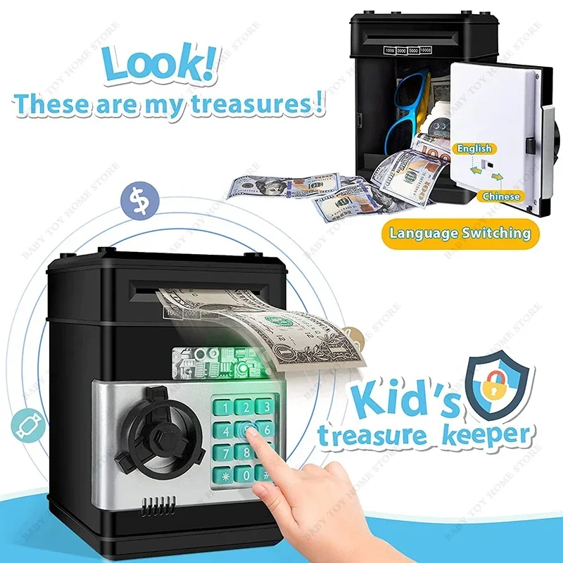 ATM Bank Toys for Kids Mini  Automatic  Safe Coins Cash Saving Money Box with Code Key Lock Coin   Children Gifts