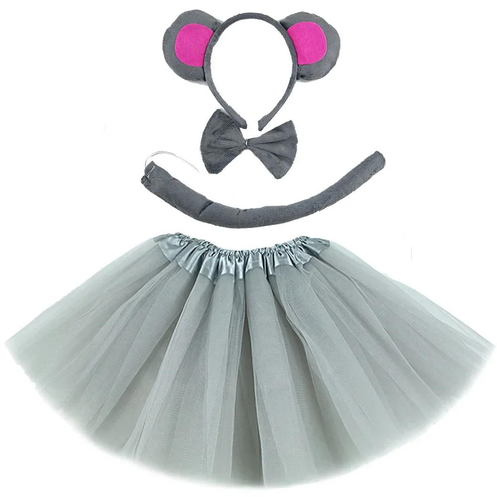 

Kids Girls Party Animal Monkey Mouse Rat Costume Headband Ears Paw Skirt Bow Tail Props Halloween Cosplay