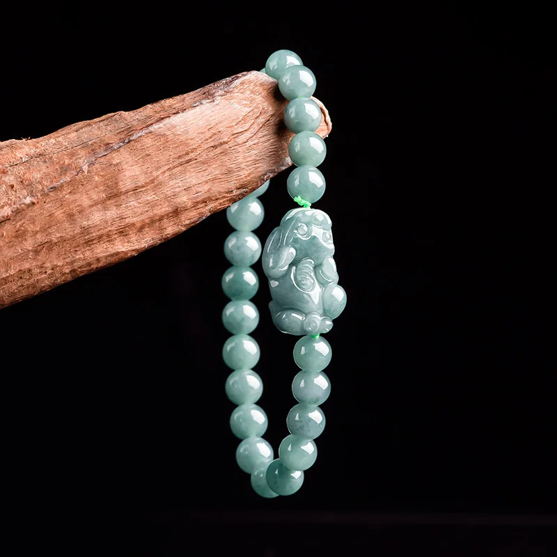 New Fashionable Natural Old Material A Goods Jadeite Blue Water Ruyi Pixiu Hand String Ice Seed Jade Couple Gift Women's Jewelry