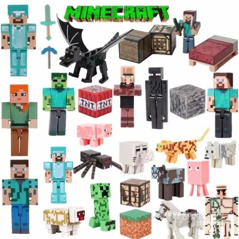Minecraft Steve Action Figure Modello Ornamento Gioco Pixel Ender Dragon Doll Figure Kawaii Creeper Enderman Zombie Set Regali per bambini