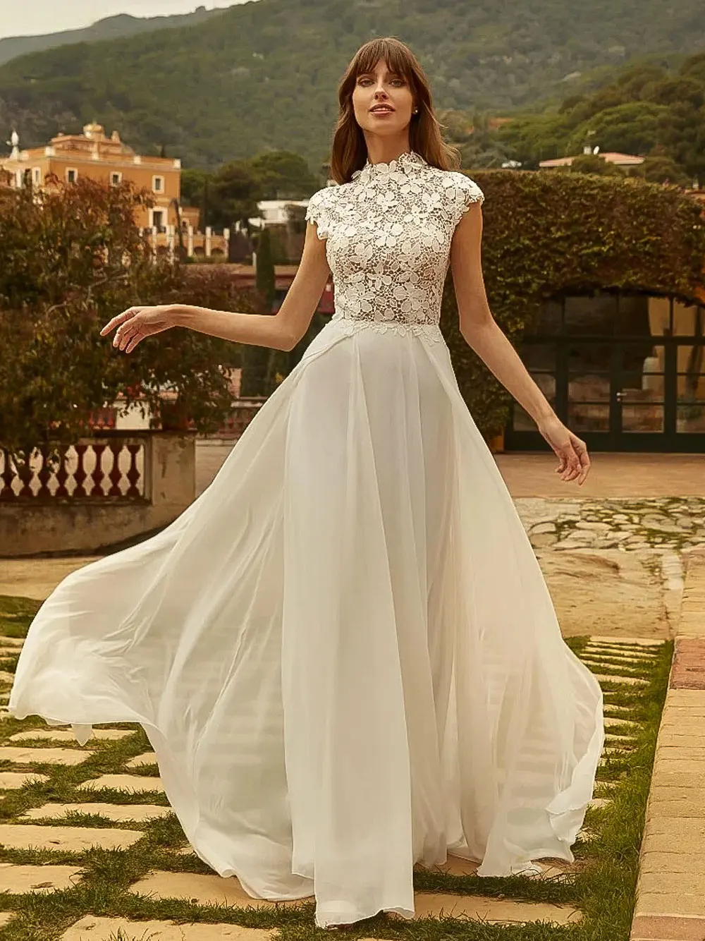 ShiningLight A-Line Bohemian Wedding Dress 2026 Lace Appliques Backless Simple Elegant Chiffon Bride Gowns Cap Sleeve Customized