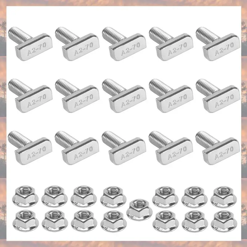 

2025 Trend 15Pcs T Slot Bolt Replacement Parts Accessories M8 X 20 Screws, A2-70 Rail Track Screws Track Nuts With 15 Flange Nut