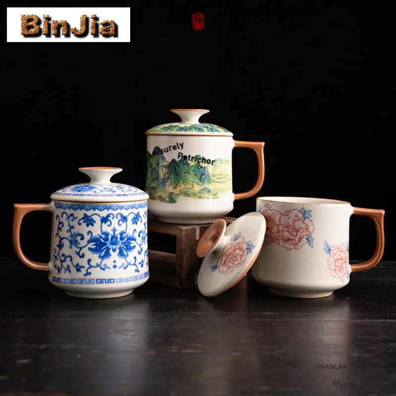 

450ml Ice Cracked Glaze Porcelain Coffee Mug Couple Handgrip Cups Afternoon Tea Mug Personal Office Water Cup Teaset Ornaments