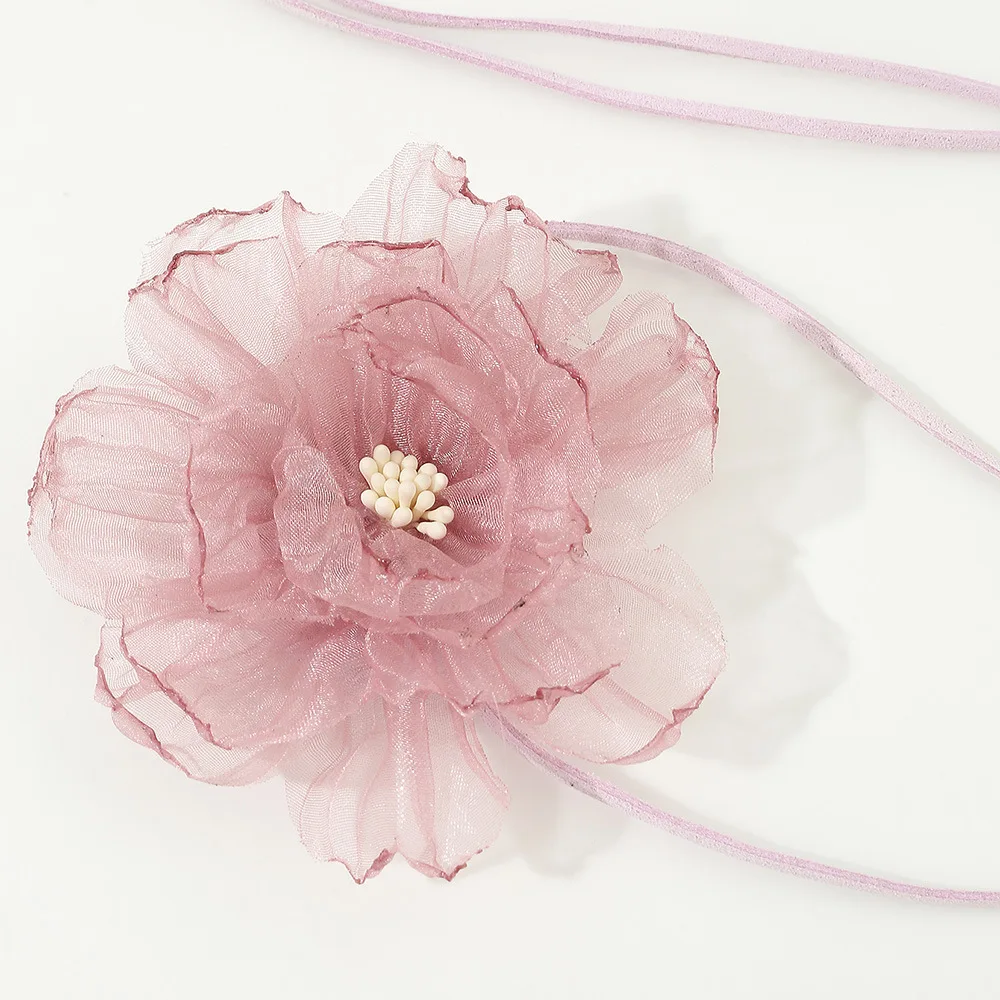 Wax Line Rope Flower Necklace new Elegant Y2K Hand-tied Necklaces Large Flower Choker