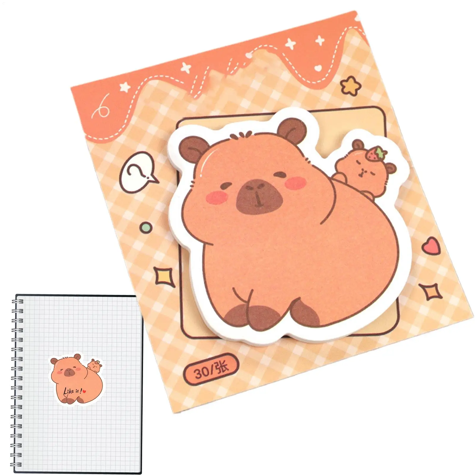 Липкие заметки с капибарой, клейкие наклейки для планировщика с капибарой, 30 листов, эстетические липкие заметки для стола, настенный рюкзак, работа для детей и взрослых