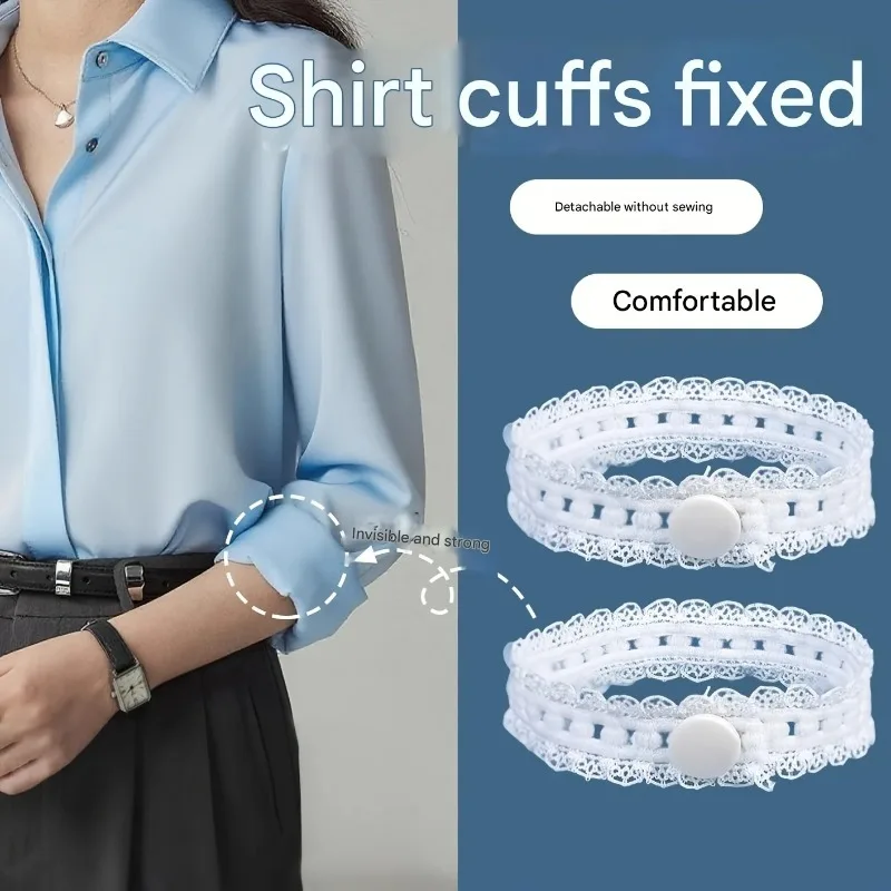 2Pcs Shirt Sleeve Holders, No-Drill Adjustable Elastic Band, Shorten Sleeve Length, Stretch Cuff Fasteners
