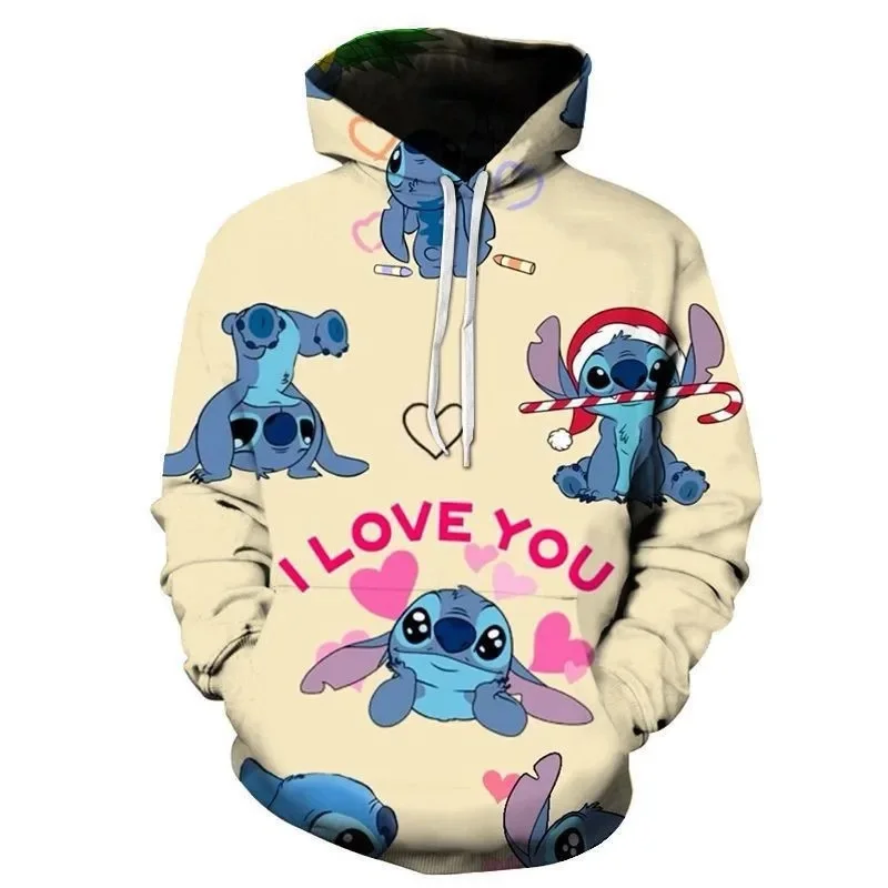 2024 New Disney Stitch Anime Fashion Men\'s Spring and Autumn Season 3D Printed Children\'s Hoodies Women\'s Street Style Hoodies