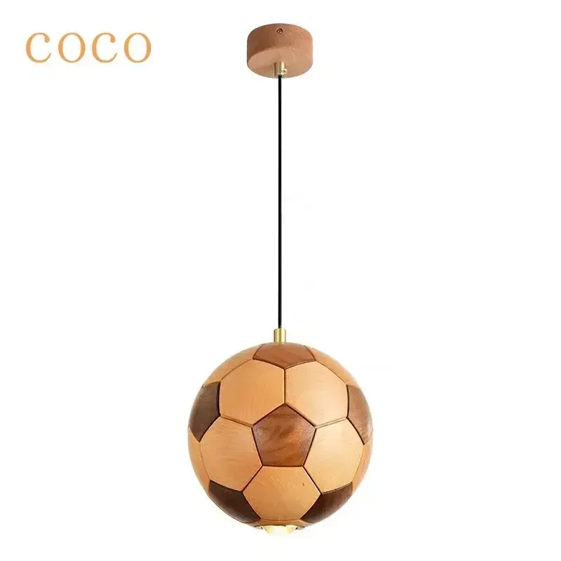 

Football Creative Pendant Light Solid Wood Full Spectrum Bedroom Bedside Lamp Children's Room Personalized Decorative Lighting