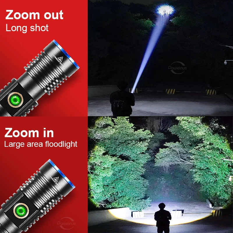 10000LM Rechargeable Flashlight 100W Ultra Powerful Flashlight Tactical Long Range Torch Self Defense High Power Led Flashlights