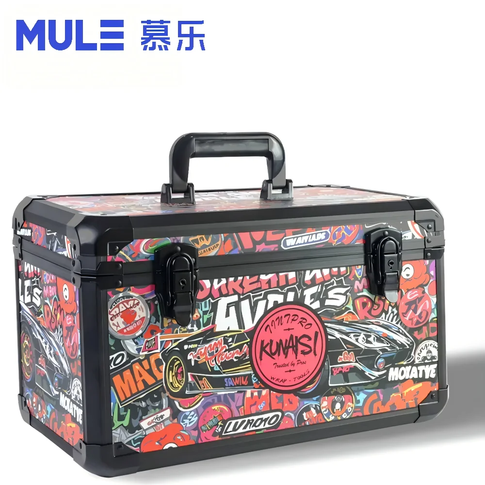Graffiti Large Aluminum Alloy Toolbox - Durable Multi-Functional Double Layer Adjustable Size Storage Box 43x23x24.5 Cm