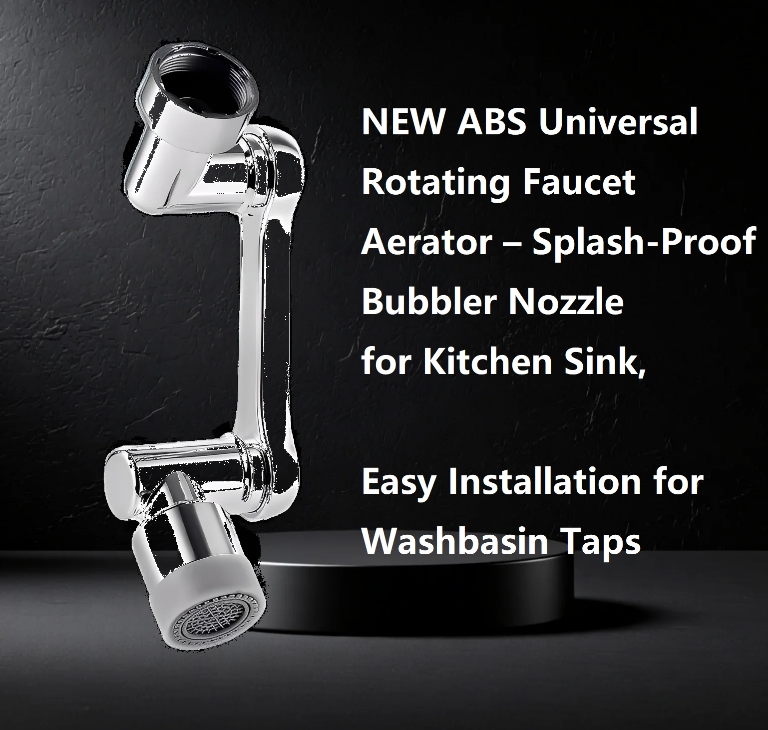 NEUER universeller drehbarer Wasserhahnbelüfter aus ABS – spritzwassergeschützte Bubbler-Düse für Küchenspüle, einfache Installation für Waschtischarmaturen