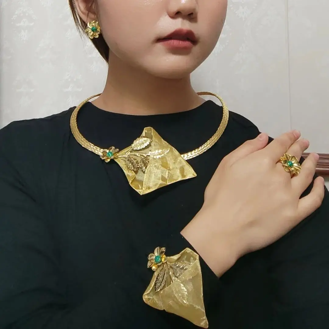 

Fine Luxury Quality African Bride Jewelry Set Brazilian Simple Style Light Weight Necklace For Women Party Gifts FHK18174