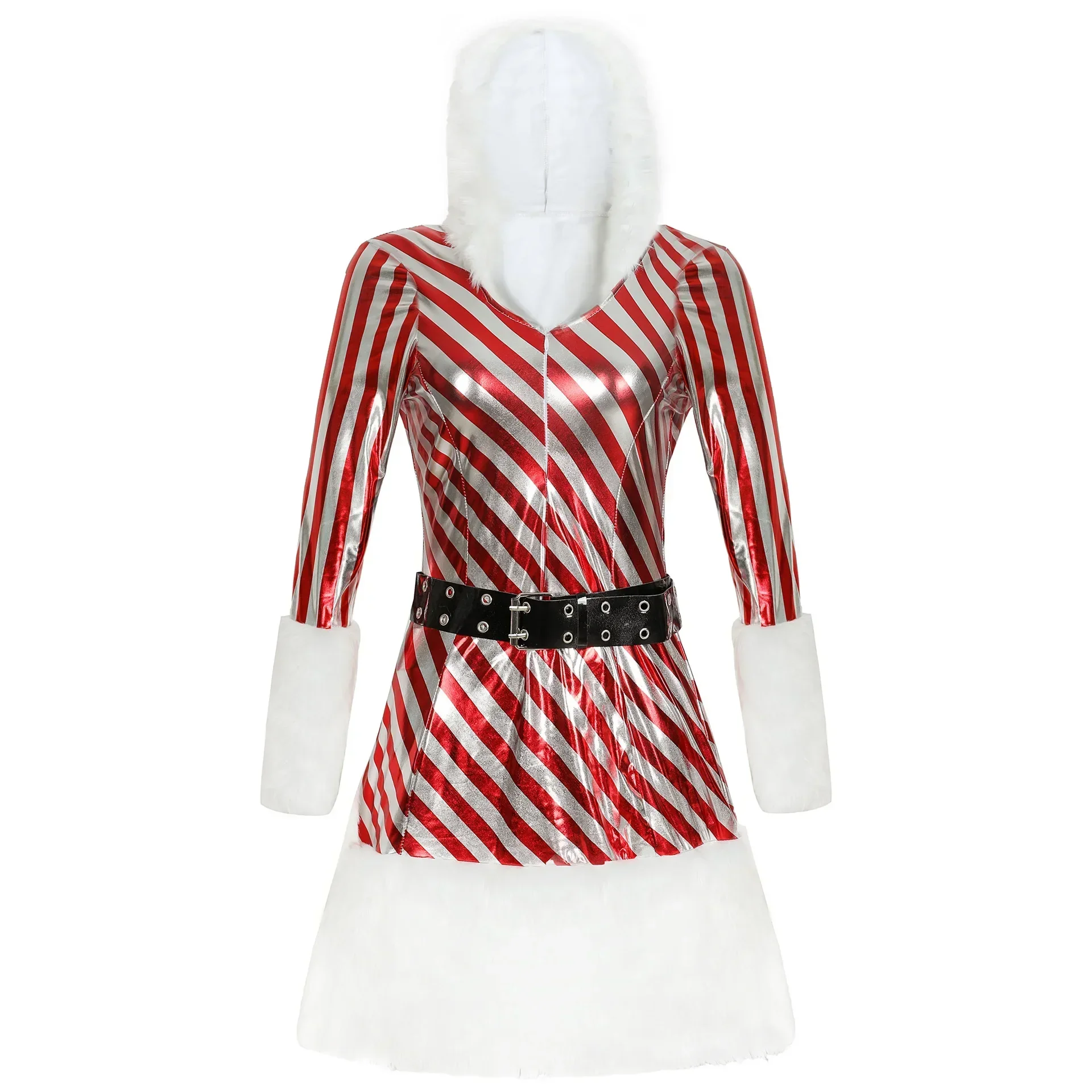 Luxe Fluwelen Sexy Gestreepte Mrs Claus Kerstkostuum Vrouw Nieuwjaarsfeest Xmas Cosplay Santa Claus Jurk