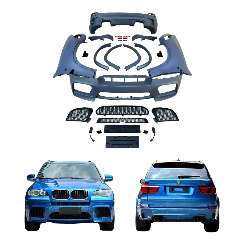 

For BMW X5 2007-2013 E70 Body Kit Upgrade Front & Rear Bumper with Fog Light Cut-Outs Front Engine Hood Retrofitted Like X