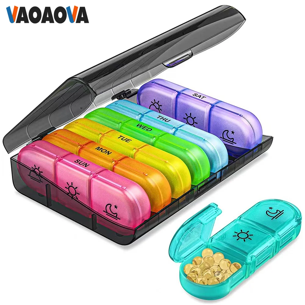 1Set Weekly Pill Organizer 3 Times A Day Portable 7 Day Pill Box Case Separate Compartments Hold Medication Vitamin Supplements