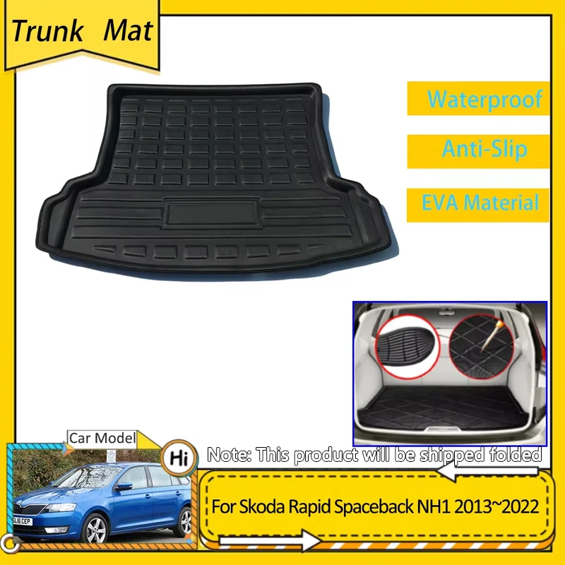 Car Trunk Mat For Skoda Rapid Spaceback NH1 2 3 Volkswagen VW Polo 2013~2022 Cargo Boot Pad Protective EVA Waterproof Carpet