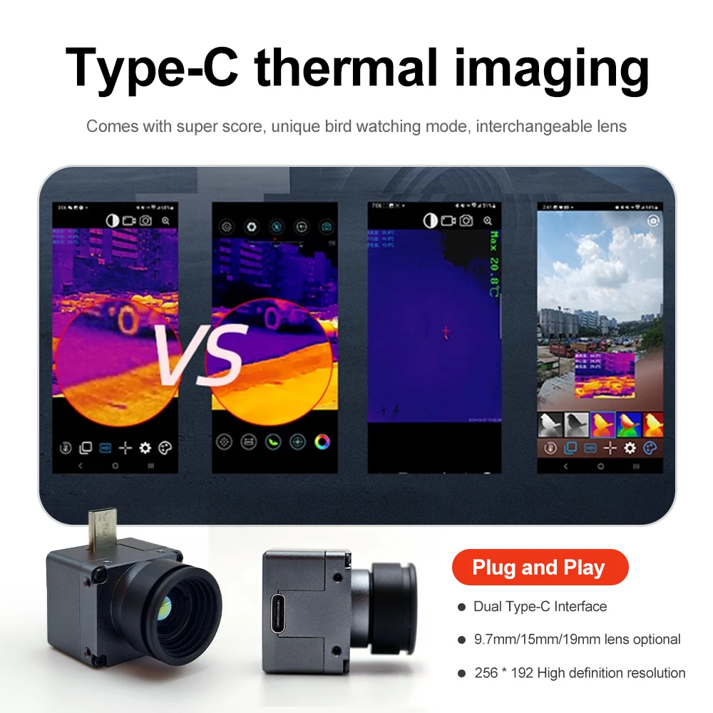 9.7mm lens 256*192 Pixels Thermal Camera Android Type C Mobile Phone Infrared Thermal Imager For Electrical Repair