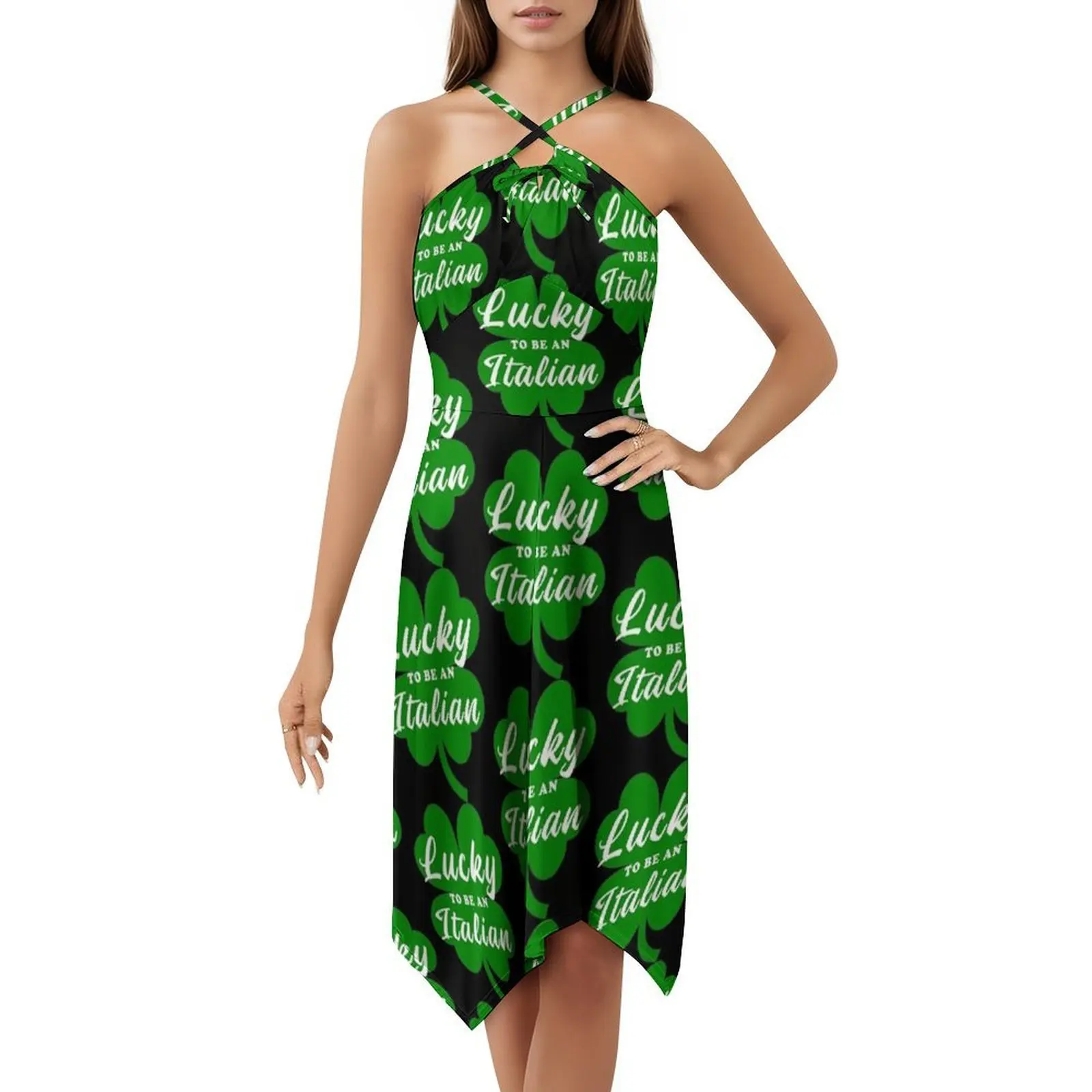 يوم الحظ الإيطالي يكون فستانًا مثيرًا للإجازات للنساء على الشاطئ وحفلات أعياد الميلاد فستان قصير Lucky Be A Italian Day Day Day Irish Female #5